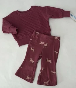 Carters Baby Girl Clothes 3 Months Pants Sweatshirt 2 PC Set Cute Horse Outfit - Picture 1 of 1