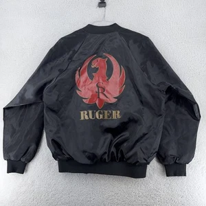 Vintage Ruger Jacket Mens XL Nylon Snap Button Satin USA Firearm 90s - Picture 1 of 9