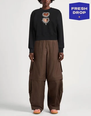 PVP €215 SANDRO Lova Sudadera Talla 2 US6 M Negro Estrás Corte Corazones  Foto 1 de 4