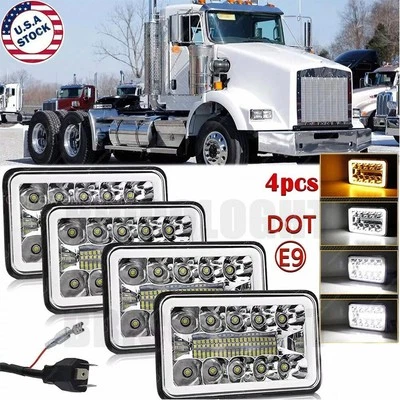 fit Kenworth T800 1987-2023 W900 1981-2023 4pcs 4x6inch Rectangle Led Headlights - Image 1 of 4