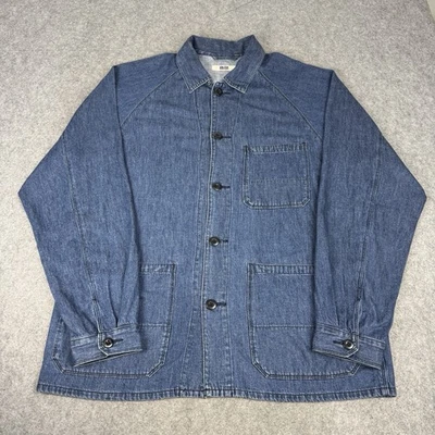 Uniqlo Jacket Mens Large Blue Denim Chore Utility Workwear Field Linen Blend - Image 1 of 4