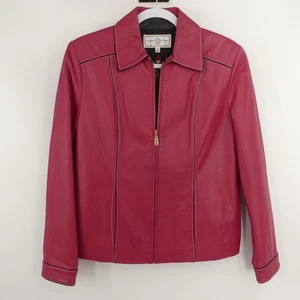 Chaqueta deportiva St John para mujer pequeña de cuero rosa cremallera completa estilo moto moderno - Imagen 1 de 4