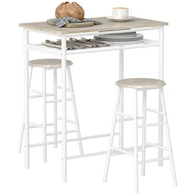 HOMCOM 3-Piece Dining Set with 2 Matching Chairs and 1 Table, White and Oak - Image 1 of 4