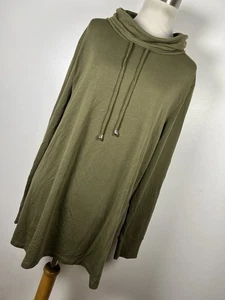 Quacker Factory L Large Shirt Top olivgrün Wasserfallausschnitt Kordelzug Damen Y2 - Bild 1 von 6