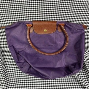 Longchamp Le Pliage Nylon Shoulder Tote Purse Eggplant Purple - Picture 1 of 7