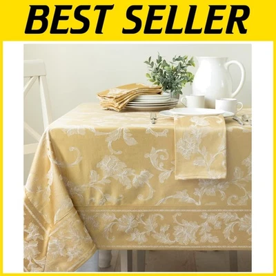 Elegant Gold Damask Fabric Tablecloth 60x144 Rectangular - Image 1 of 4