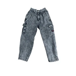 Vintage 90s Lee Airgear Cargo Denim Jeans Boys Size 7 USA Made Workwear - Picture 1 of 9