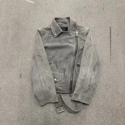 Chaqueta de cuero AllSaints Biker gris para mujer talla 6 Foto 1 de 4