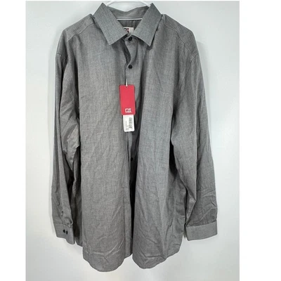 Cutter Buck Men XL Epic Easy Care Gray Herringbone Button Down Long Sleeve Shirt - Image 1 of 4
