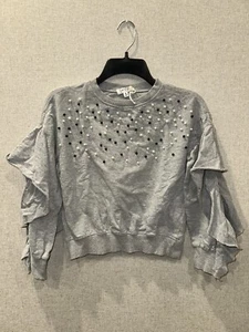 Girls Gray Jessica Simpson Pearl Ruffle Sleeve Sweater Size M - Picture 1 of 3