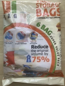 Vacuum Storage Bags Double Zip 6 Pieces with Vacuums Compress Volume NIB - Picture 1 of 3