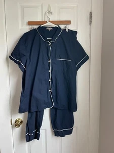 J. Crew Womens XXL End-on-end cotton long-sleeve pajama set shirt & pants navy - Picture 1 of 13