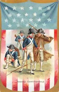 Postal Tuck Ragged Continentals Soldados Revolucionarios Americanos Bandera 1911 - Imagen 1 de 2