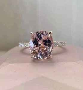 2.40Ct Oval Cut Natural Morganite Solitaire Women's Ring 14K Rose Gold Plated - Picture 1 of 7
