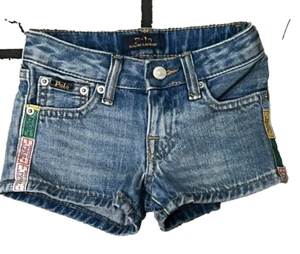 Polo RALPH LAUREN Girls 4/4T Jean SHORTS BLUE JEANS DENIM 🌈 Patch Trim - Picture 1 of 3