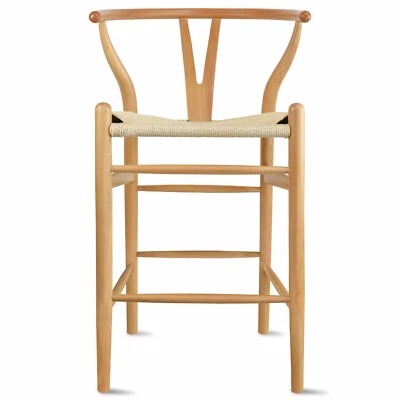 Wishbone Counter Height Stool 26" Seat Height Wooden Y back Kitchen Barstool - Image 1 of 4