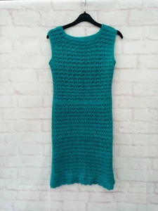 Crochet Dress Size 6-8 Green Teal High Neck Sleeveless Stretch Bodycon - Bild 1 von 7