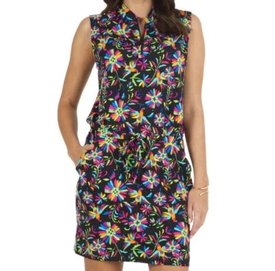 IBKUL Estela Sleeveless Drawstring Dress Size S M L XL Black Golf Ladies NWT