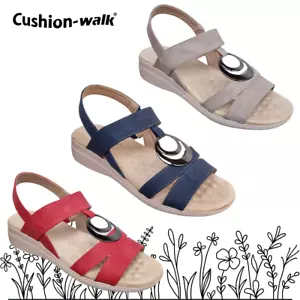 Cushion Walk Ladies Wide Sandals Wedge Flexi Sole Summer Beach Holiday Womens - Picture 1 of 19
