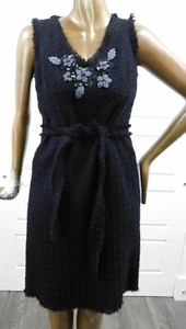 Moschino Cheap & Chic Black Knit Beaded Sequein Applique Belted Dress sz 10 - Picture 1 of 6