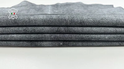 OFF WHITE CRACKED ON BLACK vintage Goatskin leather 2 skins 11sqf 1.0mm #C3456 - Image 1 of 4