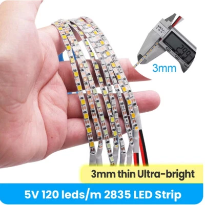 3MM PCB 5M 2835 LED Strip Light 12V tape For Room Decor Kitchen Ribbon Lighting - Image 1 of 4