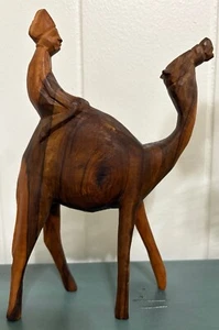 VTG Collectible Beautiful Details Hand Carved Olive Wood Camel w/ Rider 9" tall - Picture 1 of 22