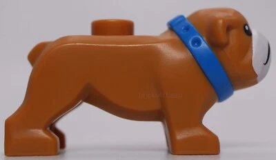Lego Médio Nougat Cachorro Bulldog Olhos Pretos Nariz Boca Branco Focinho Coleira Azul - Imagem 1 de 3