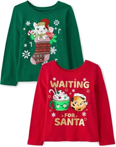 Baby Toddler Girls Long Sleeve Graphic T-Shirt 2-Pack - Picture 1 of 12