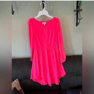 GB Girls Hot Pink Long Sleeve Dress Girls Sz Large 10-12 Worn Once! - Picture 1 of 4
