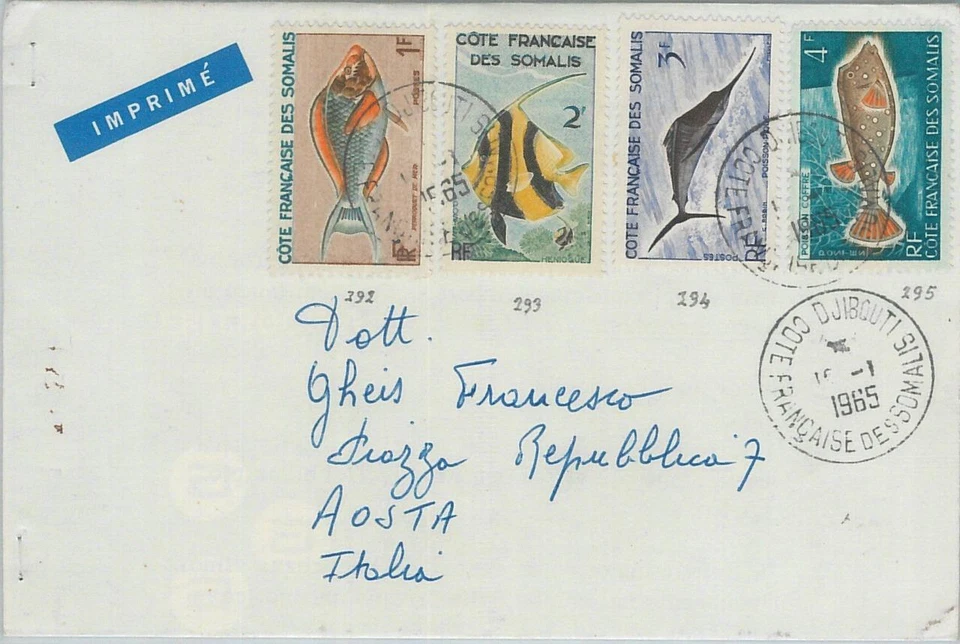 75602 - COTES des SOMALIS Djibouti - Postal History - COVER to ITALY 1965 - FISH - Image 1 of 1
