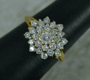 2.00CT Round Cut Lab-Created Diamond Cluster Wedding Ring 14K Yellow Gold Finish - Picture 1 of 6