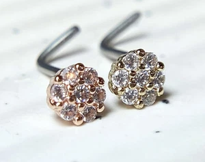 1pc CZ Paved Flower L-Bend 20g Nose Ring Stud Screw 316L Surgical Steel - Picture 1 of 6