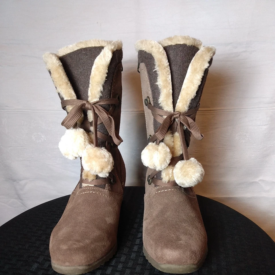 Sporto Betsey Booties Ladies Boots With faux Fur Pompoms And Side Zip Closure 8m - Image 1 of 4