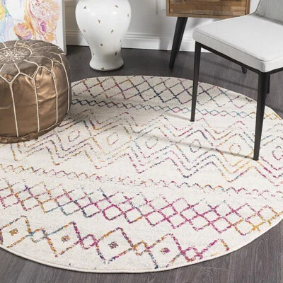 HARBOR MULTI COLOUR IVORY BOHO TRIBAL MOROCCAN MODERN ROUND RUG - 3 Sizes **NEW* - image 1 of 4