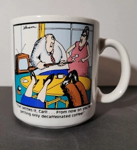 FAR SIDE Larson That Settles it CARL Only Decaffeinated Coffee Cup Mug Vtg 1980 - Picture 1 of 5