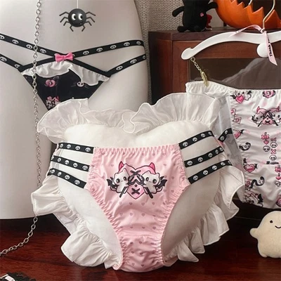 NUEVO Demonio Gatito Halloween Demonio Gato Calavera Recorte Pierna Liga Panty Anime Sexy Foto 1 de 4