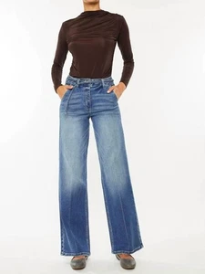 Kancan Santa Monica High Rise Wide Leg Jeans Medium Indigo Wash - Picture 1 of 16