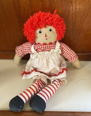 复古 Raggedy Ann 娃娃 格子连衣裙 Bric O Brac Trim Beanbag Bottom To Sit — 第 1/4 张图片