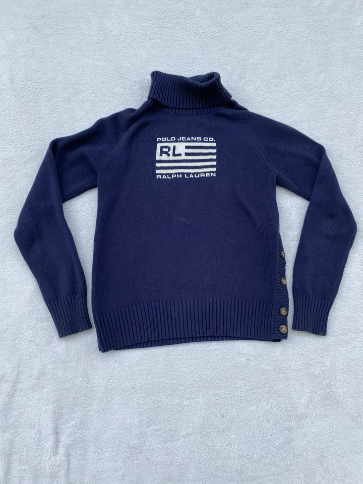 Polo Ralph Lauren American Flag 100% Cotton Sweater Navy Sz M Vintage 90’s Y2K - Image 1 of 4