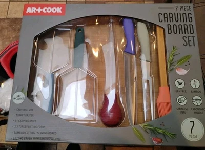 AR+COOK 7 Piece Carving Board Set - Bamboo/Stainless steel - BPA Free - Image 1 of 4