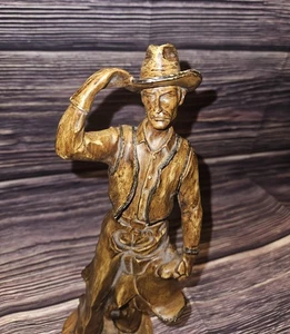 Vintage Cowboy Statue 12" Western Figurine Rustic Americana Decor Bronze Looking - Picture 1 of 6