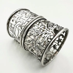 PAIR PIERCED NAPKIN RINGS STERLING SILVER GEORGE V Sheffield 1925 William Hutton - Picture 1 of 9