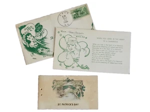 sT PATRICKS DAY HOLIDAY SHAMROCK GREETING LETTER CARD ENVELOPE VINTAGE neocurio - Picture 1 of 7