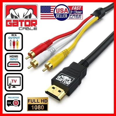 HDMI To 3 RCA Video Audio AV Component Converter Adapter HD Cable 1080P HDTV 5FT - Image 1 of 4