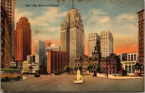 Das Herz von Detroit Campus Martius & Office Blds. MICHIGAN LEINEN POSTKARTE D12 - Bild 1 von 2