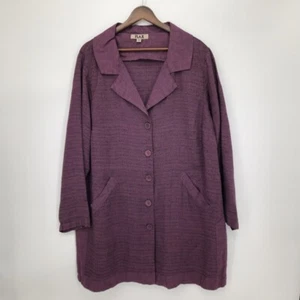 Flax Womens 100% Linen Suave Jacket Button Front Port Purple Medium Lagenlook - Picture 1 of 4