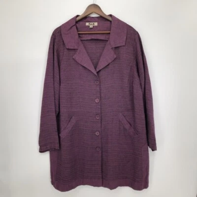 Flax Womens 100% Linen Suave Jacket Button Front Port Purple Medium Lagenlook - Image 1 of 4