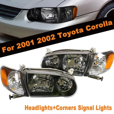 Faros JDM de carcasa negra con luces de señalización de esquina para Toyota Corolla 2001-2002 Foto 1 de 4