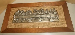QUADRO ultima CENA DI GESU' IN PELTRO SU SACCO E CORNICE VINTAGE* - Foto 1 di 1